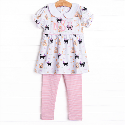 Whiskers and Witches Legging Set, Pink