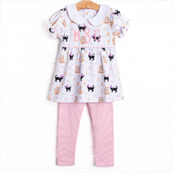 Whiskers and Witches Legging Set, Pink