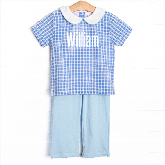 Winslet Windowpane Pant Set, Blue