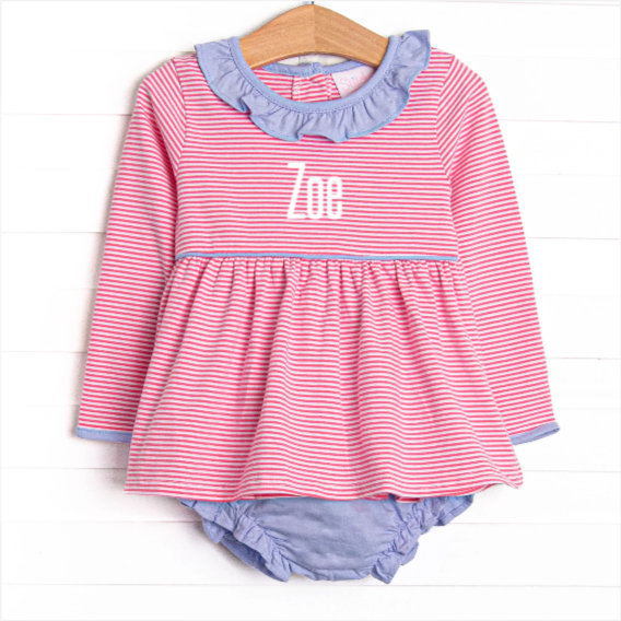 Zoe Diaper Set, Periwinkle and Medium Pink Stripe