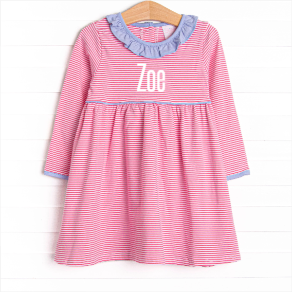 Zoe Dress, Periwinkle and Medium Pink Stripe