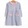 Zoe Ruffle Pocket Dress, Light Pink and Periwinkle Stripe