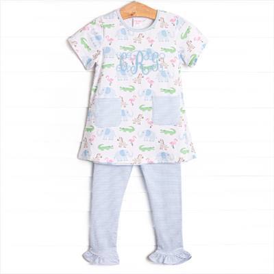 Zoo Park Pals Pocket Ruffle Legging Set, Blue