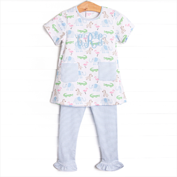Zoo Park Pals Pocket Ruffle Legging Set, Blue
