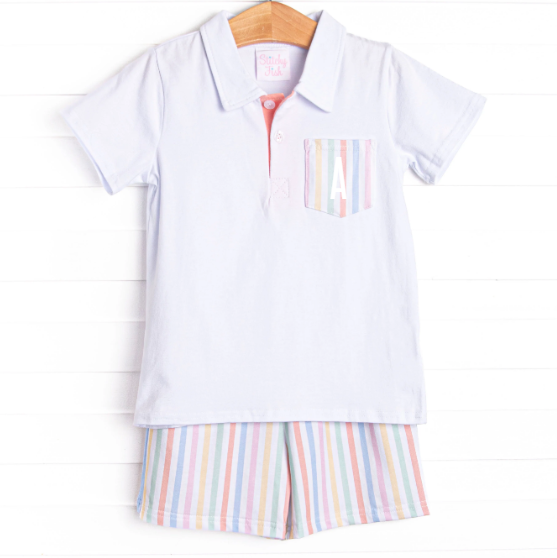 Summer Stripes Short Set, Orange