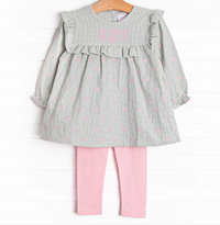 Brooksy Bows Embroidered Legging Set, Green Gingham