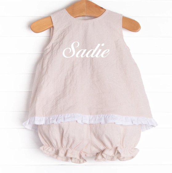 Sadie Seersucker Bloomer Set, Tan