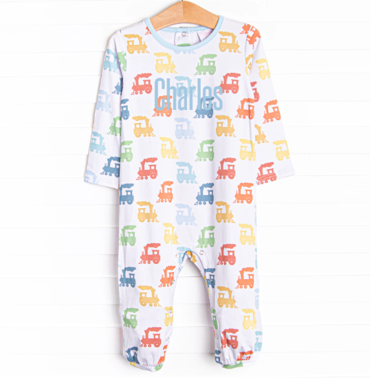 Colorful Caboose Romper, Blue