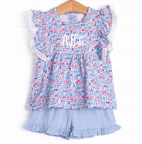 Red, White and Bloom Ruffle Short Set, Blue