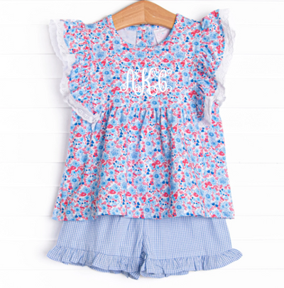 Red, White and Bloom Ruffle Short Set, Blue