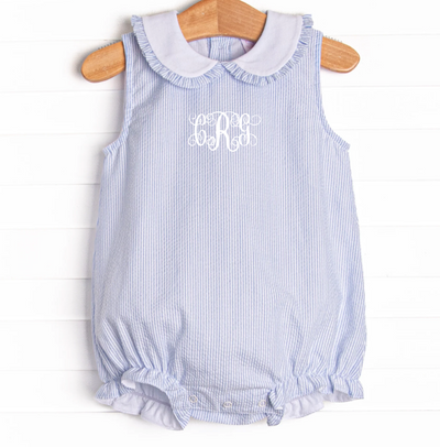 Spring Seersucker Ruffle Bubble, Blue