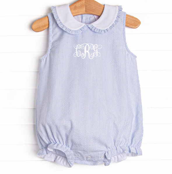 Spring Seersucker Ruffle Bubble, Blue