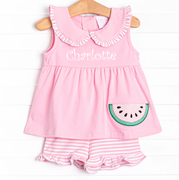 Watermelon Patch Applique Short Set, Pink