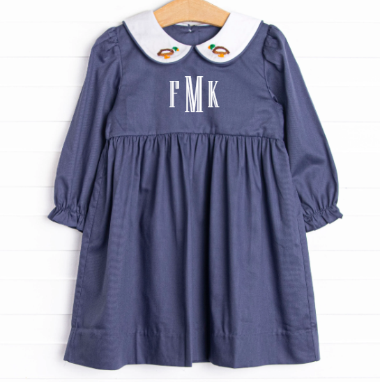 French Knot Mallard Embroidered Dress, Navy Stitchy Fish French Knot Mallard Embroidered Dress, Navy Stitchy Fish