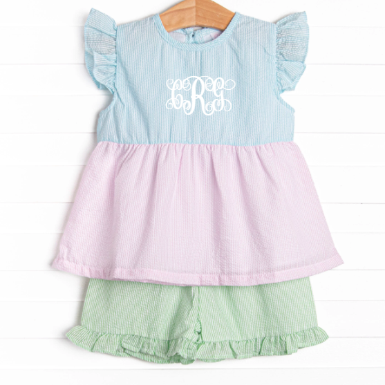 Coral Reef Color Block Short Set, Blue
