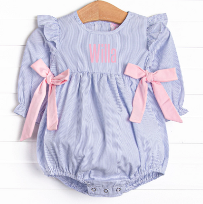 Willa Side Tie Long Sleeve Bubble, Blue Stripe