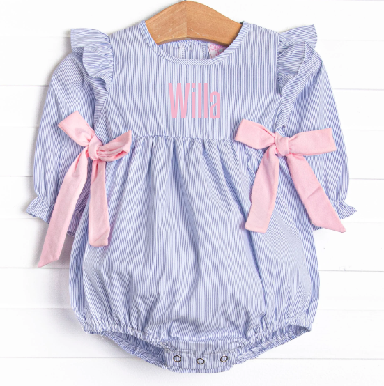Willa Side Tie Long Sleeve Bubble, Blue Stripe