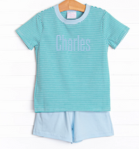 Charles Short Set, Teal Stripe