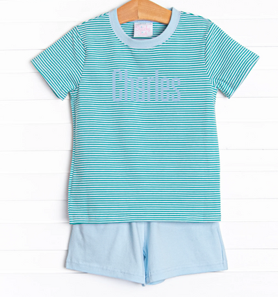 Charles Short Set, Teal Stripe