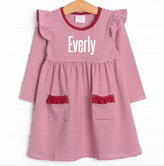 Everly Long Sleeve Dress, Red Stripe