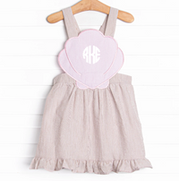 Shelley's Seashells Applique Dress, Tan Seersucker