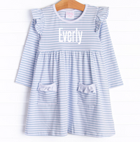 Everly Long Sleeve Dress, Blue Stripe