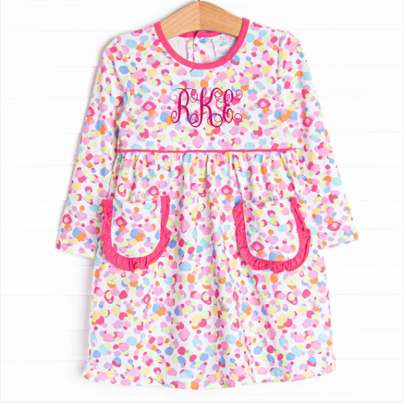 Fiesta Fun Long Sleeve Dress, Pink Stitchy Fish Fiesta Fun Long Sleeve Dress, Pink Stitchy Fish