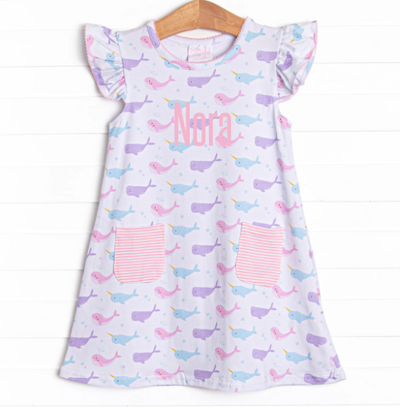 Nora Narwhal Pocket Dress, Pink