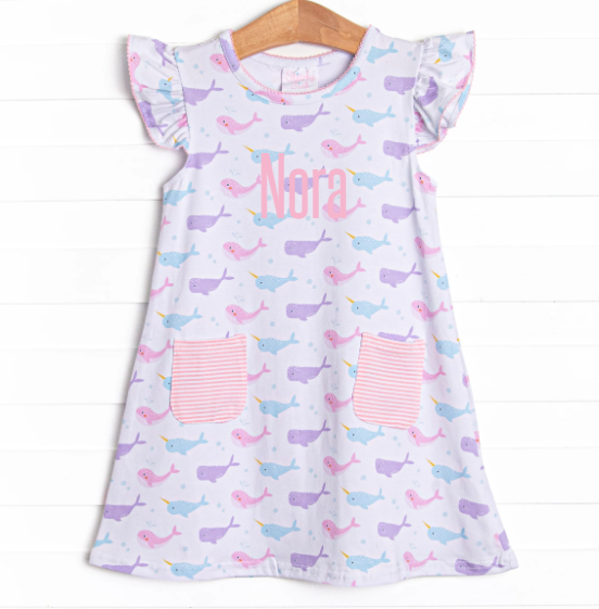 Nora Narwhal Pocket Dress, Pink