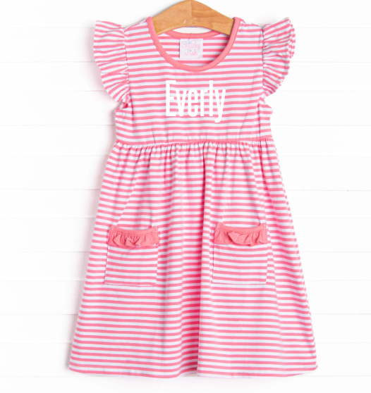 h&m pink striped dress H&M Pink Stripes Flutter Sleeve dress 100%