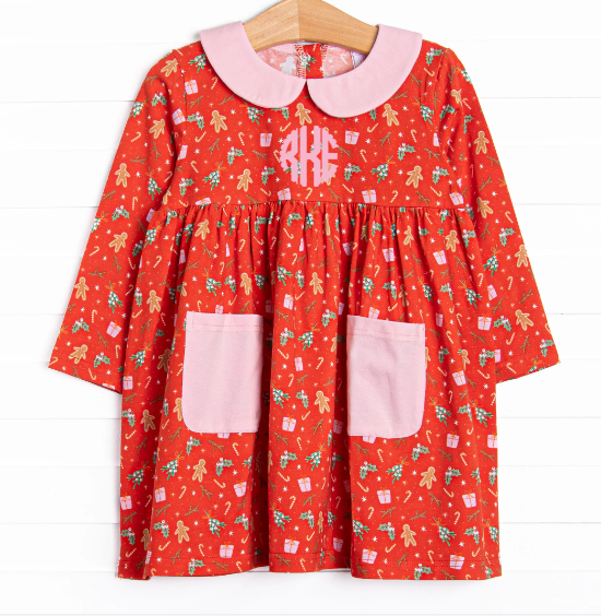 Just Like Christmas Pocket Dress, Red Stitchy Fish Just Like Christmas Pocket Dress, Red Stitchy Fish
