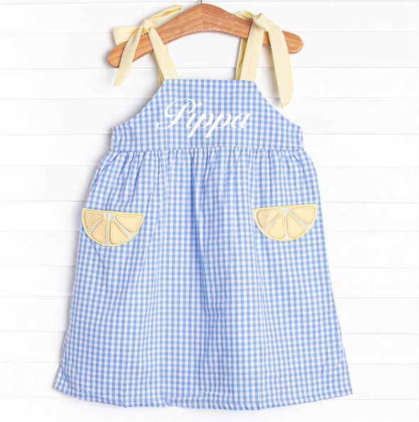 Sour Slice Applique Pocket Dress, Blue