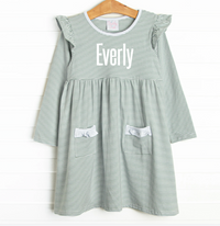 Everly Long Sleeve Dress, Sage Stripe