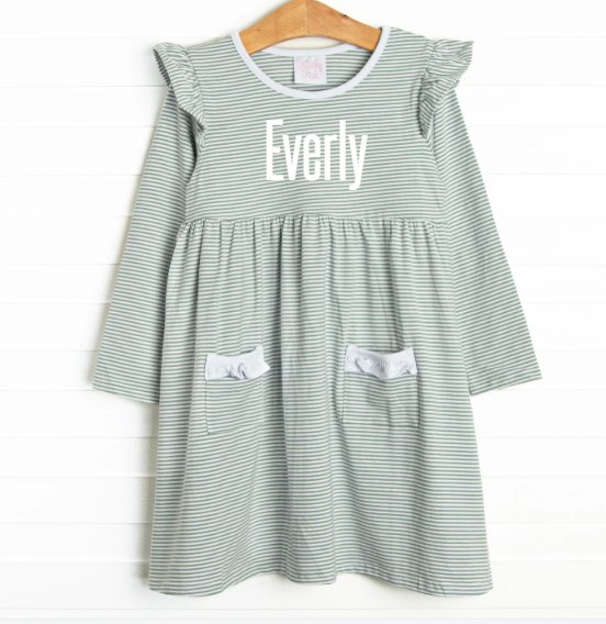 Everly Long Sleeve Dress, Sage Stripe