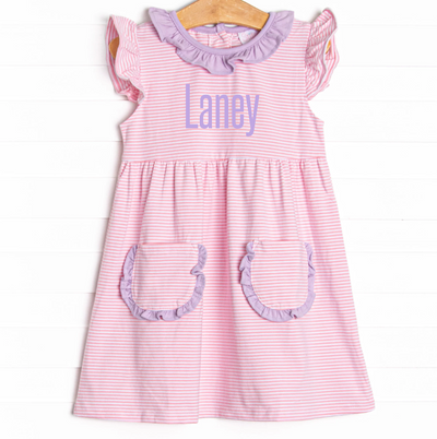 Laney Flutter Sleeve Dress, Pink Stripe