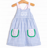 You Grow Girl Applique Pocket Dress, Blue
