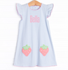 Pocketful of Berries Applique Dress, Blue