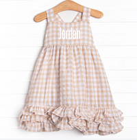 Jordan Check Dress, Tan Seersucker