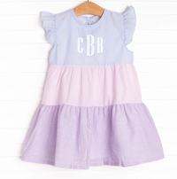 Girl's Cotton Candy Color Block Dress in Blue size 12M