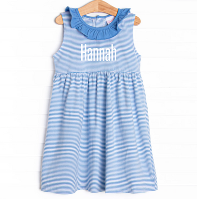 Hannah Dress, Medium Blue Stripe