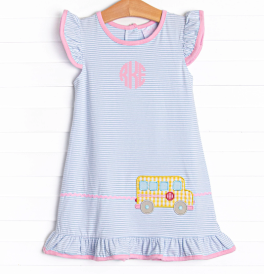 Wheels on the Bus Applique Dress, Blue