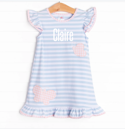 Float and Fly Applique Dress, Blue