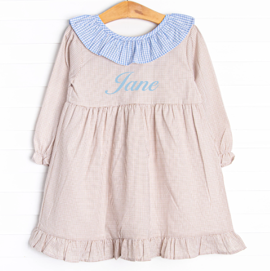 Plain Jane Ruffle Dress Tan Stitchy Fish