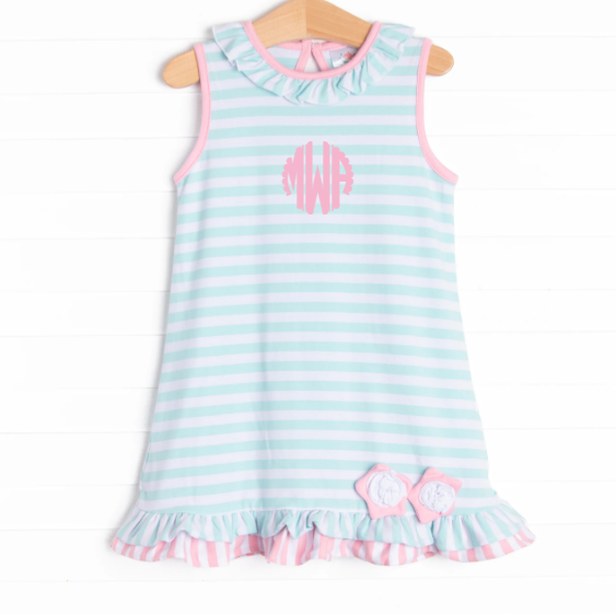 Mint to Be A Wildflower Applique Dress, Mint Stripe