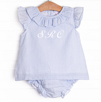 Spring Seersucker Ruffle Diaper Set, Blue