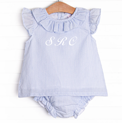 Spring Seersucker Ruffle Diaper Set, Blue