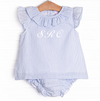 Spring Seersucker Ruffle Diaper Set, Blue