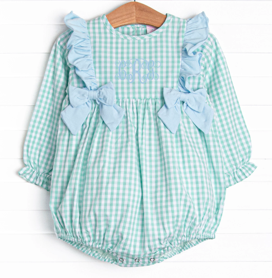 Garden Mint Gingham Girl Bubble, Green