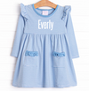 Everly Long Sleeve Dress, Medium Blue Stripe