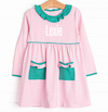 Lexie Ruffle Dress, Jade Green and Pink Stripe